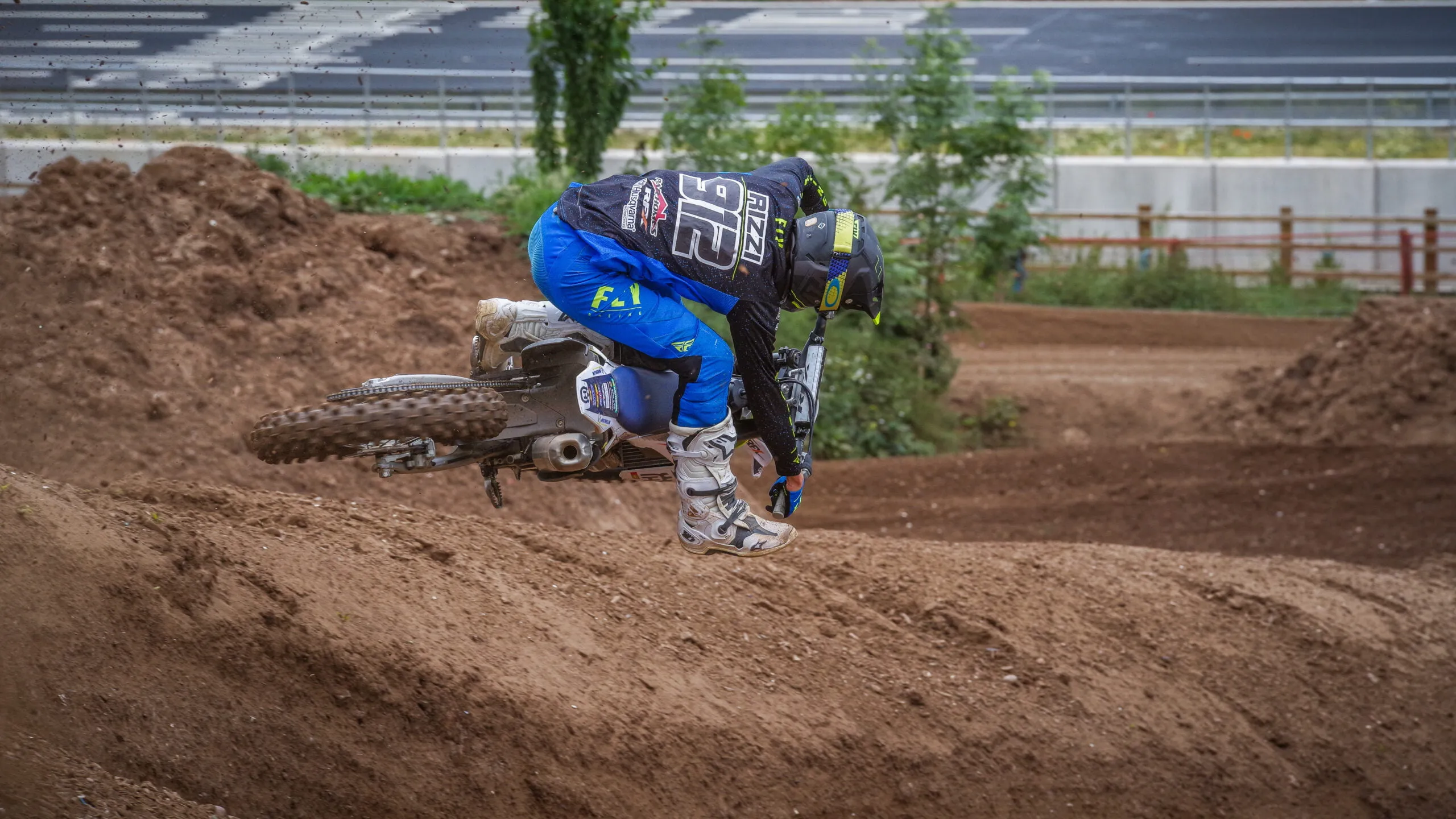 Rider cornering on the Apex Motocross circuit