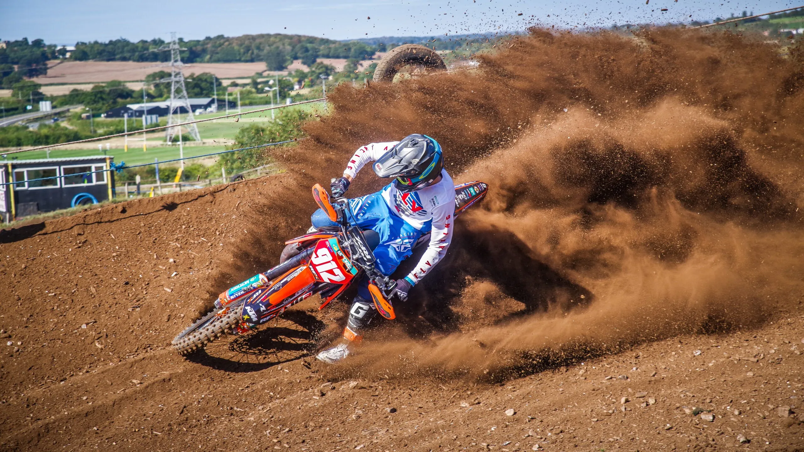 Rider railing a berm on the Apex Motocross track at Worcester